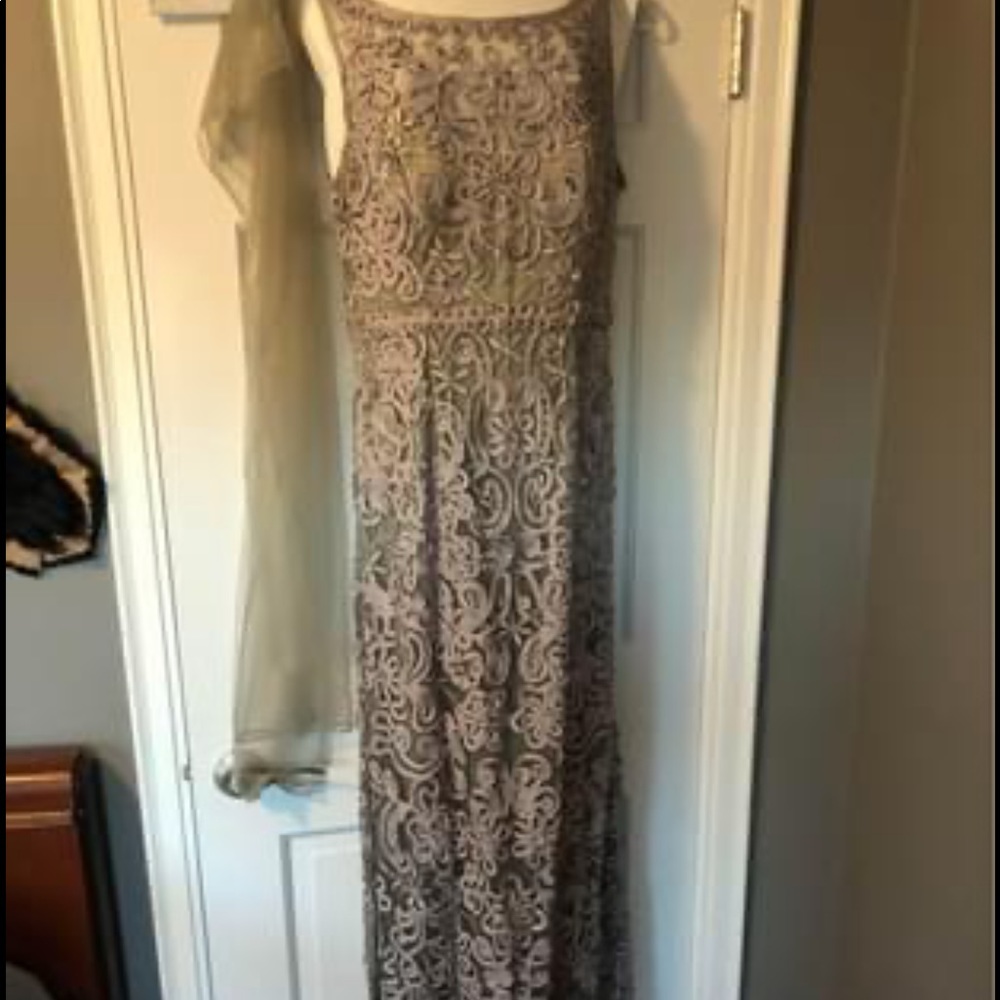 Cameron Blake Gray Beaded Gown